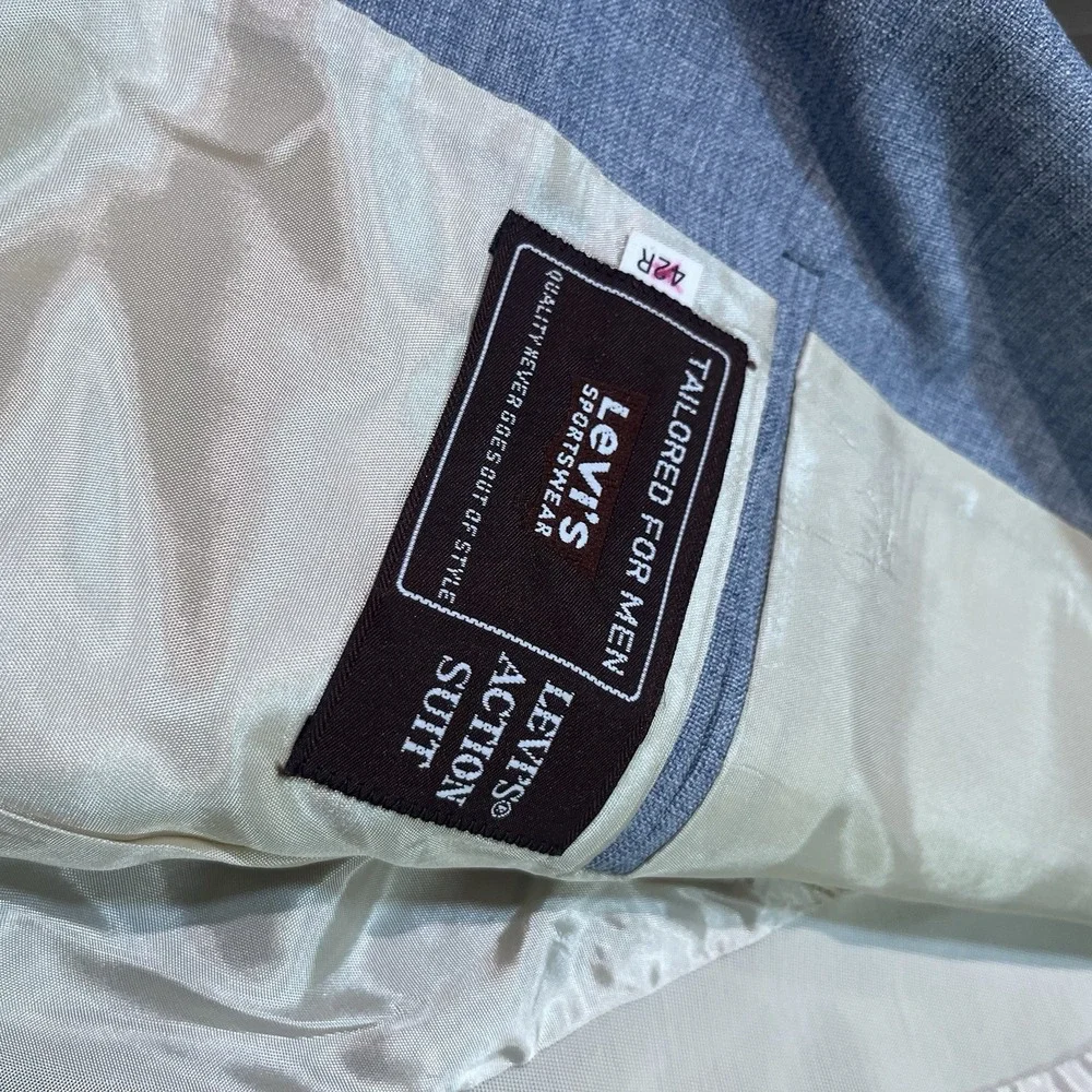 VTG Levi's Men's Action Suit Sport Coat Blazer 42R Light Blue Grey‎ 2 Button